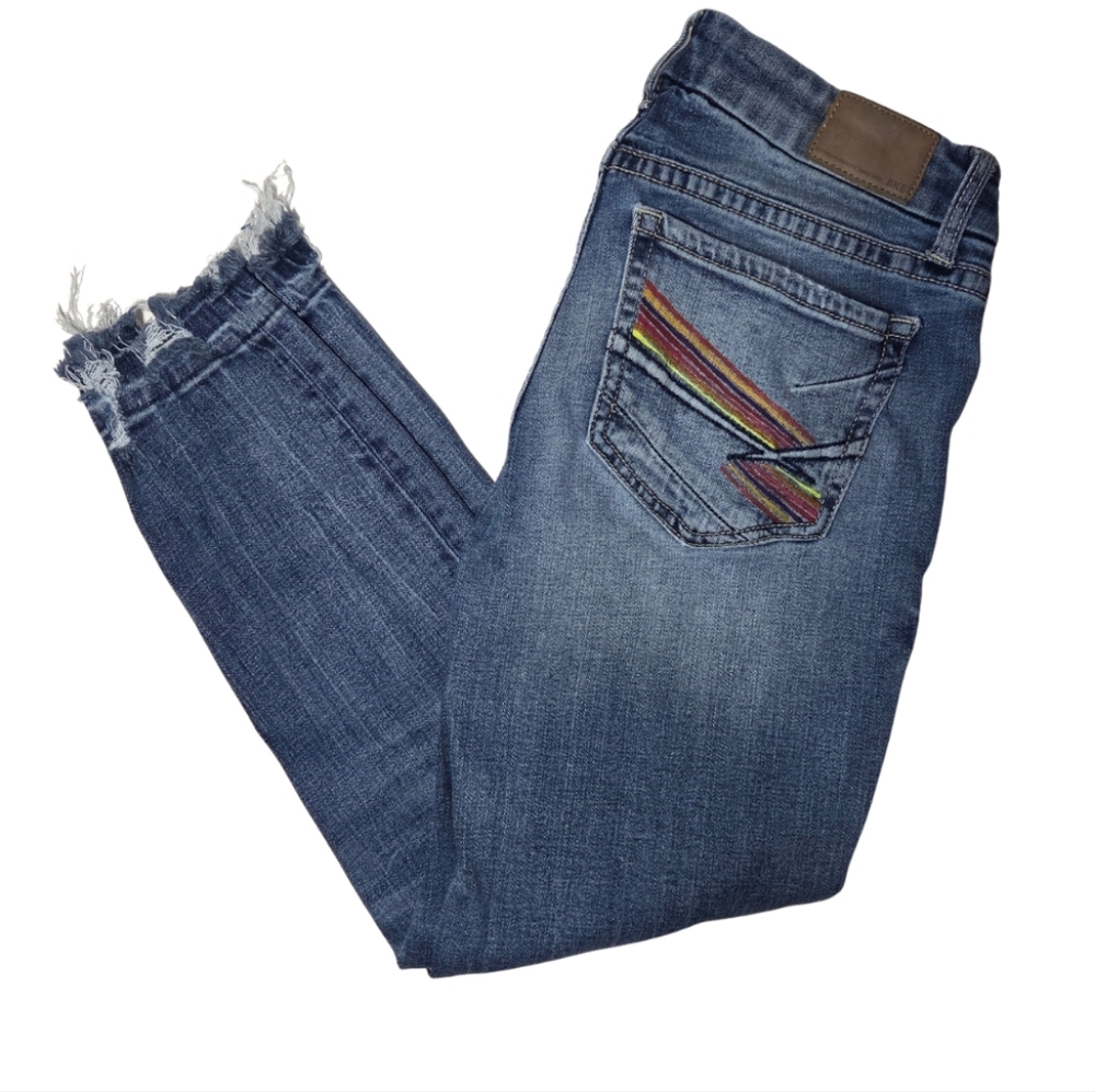 BKE Stella 29 Low Rise Skinny Jeans • Hand Painted Rainbow Pocket